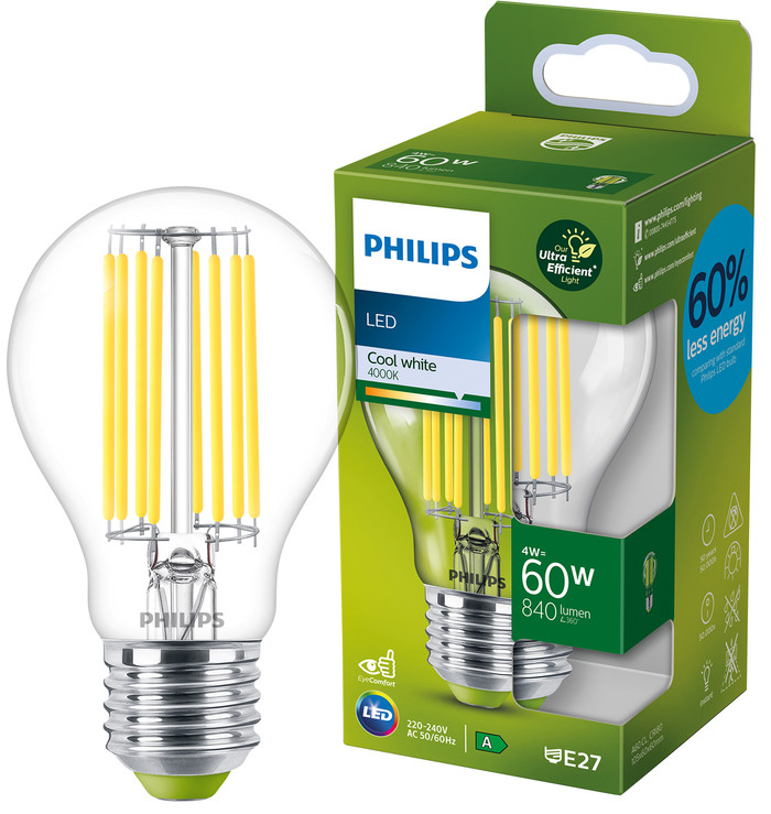 Philips LED Filament Light - 4W - E27 - Warm White Light 3-pack packaging