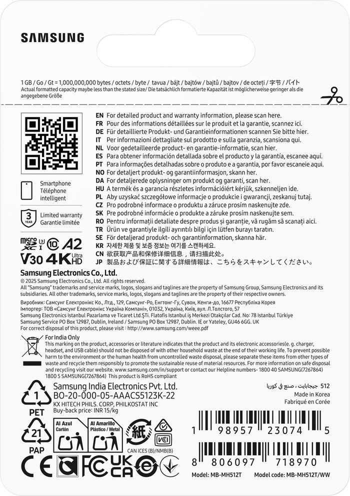 Samsung MicroSDXC T9 512GB 200MB/s verpakking