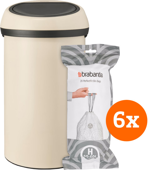 Brabantia Touch Bin 60 Litres Soft Beige + Sacs Poubelle (120 pièces) Main Image