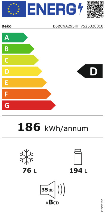 Beko B5BCNA295HF HarvestFresh energielabel