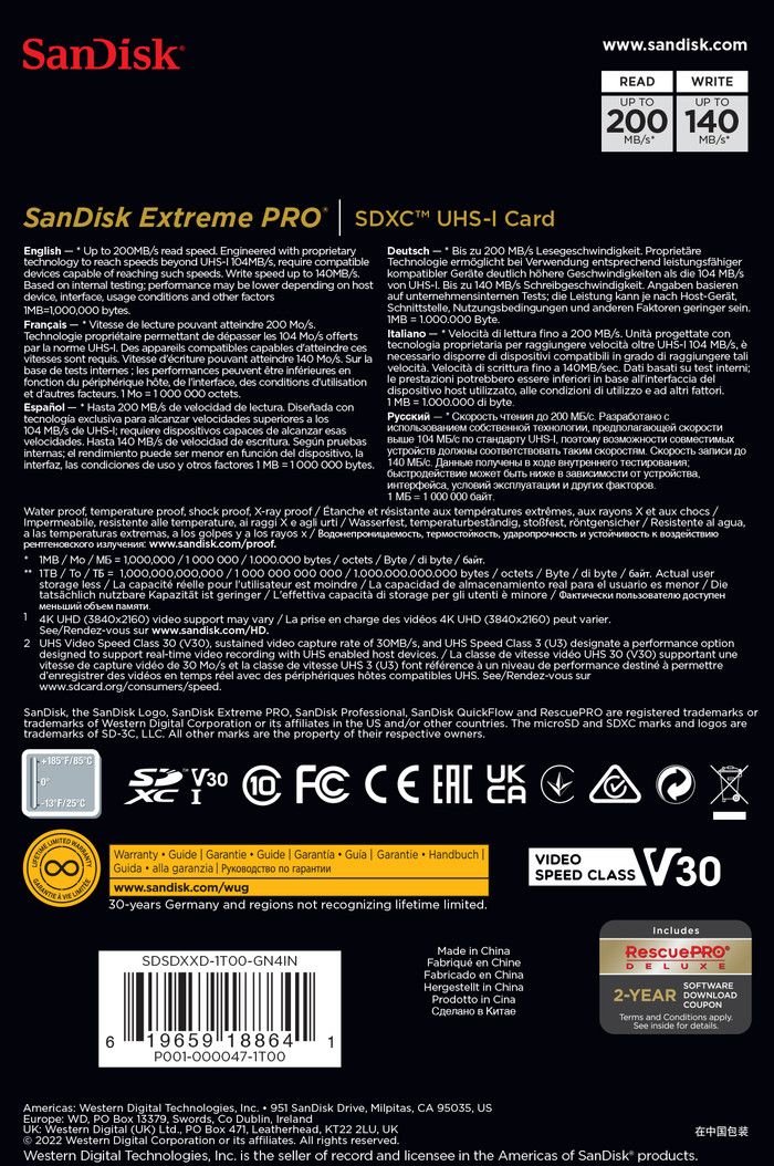 SanDisk SDXC Extreme Pro 1TB 140MB/s null