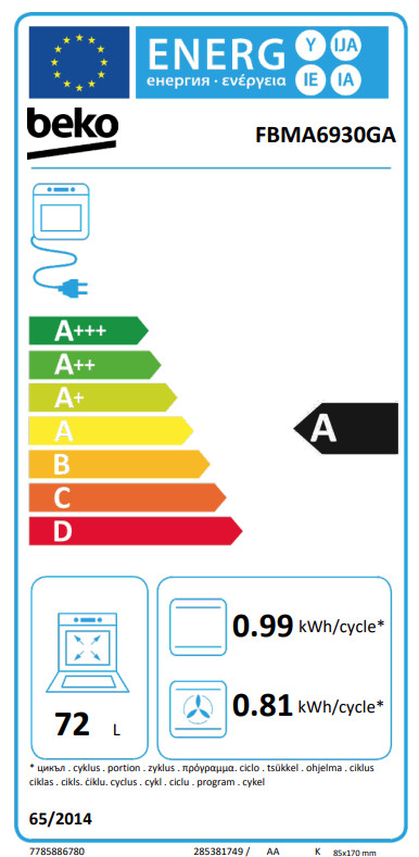 Beko FBMA6930GA AeroPerfect energielabel