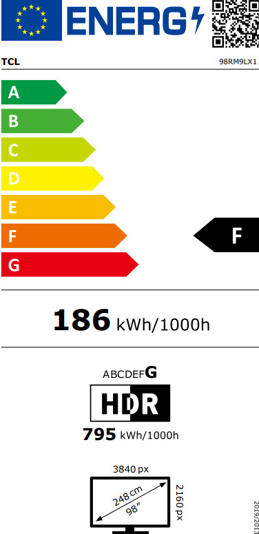 TCL RGB Mini-led 98" RM9L (2026) energielabel