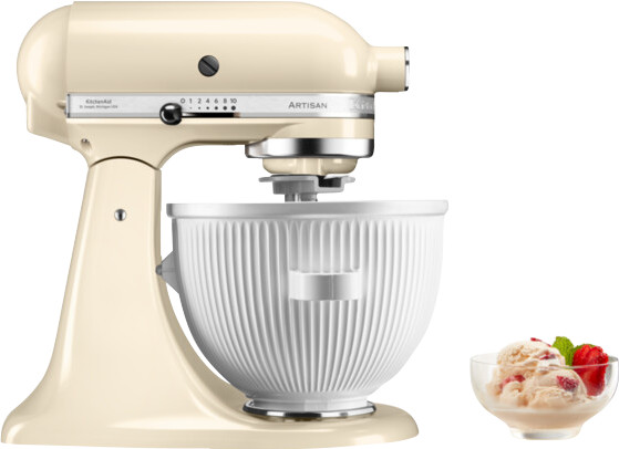 KitchenAid Artisan Mixer 5KSM125 Contour Silver + Ice Cream Maker Attachment product in use