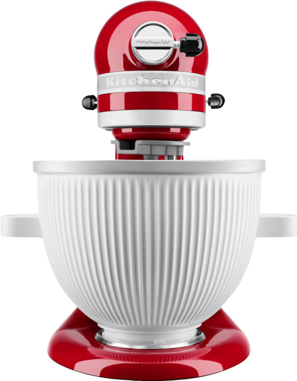 KitchenAid Artisan Mixer 5KSM125 Contour Silver + Ice Cream Maker Attachment product in use
