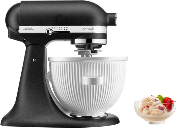 KitchenAid Artisan Mixer 5KSM125 Contour Silver + Ice Cream Maker Attachment product in use