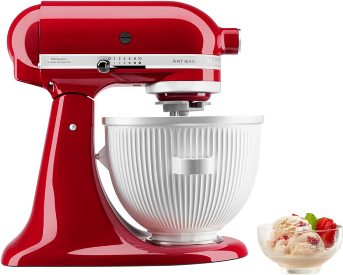 KitchenAid Artisan Mixer 5KSM125 Contour Silver + Ice Cream Maker Attachment product in use