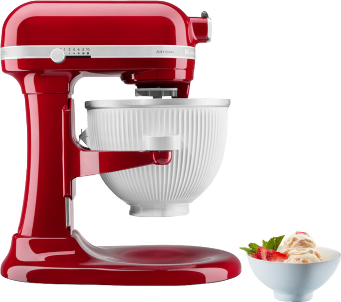 KitchenAid Artisan Mixer 5KSM125 Contour Silver + Ice Cream Maker Attachment product in use