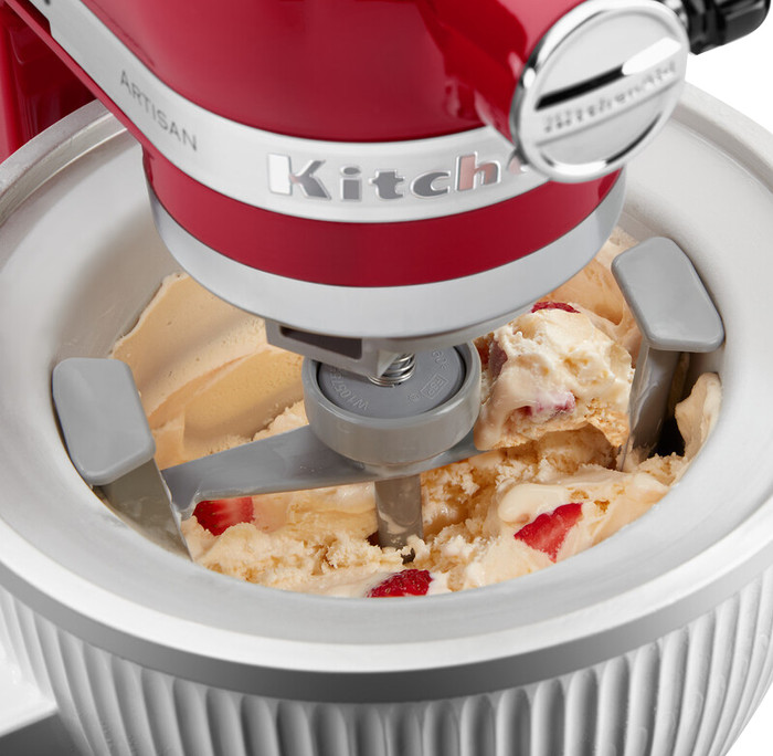 KitchenAid Artisan Mixer 5KSM125 Contour Silver + Ice Cream Maker Attachment product in use