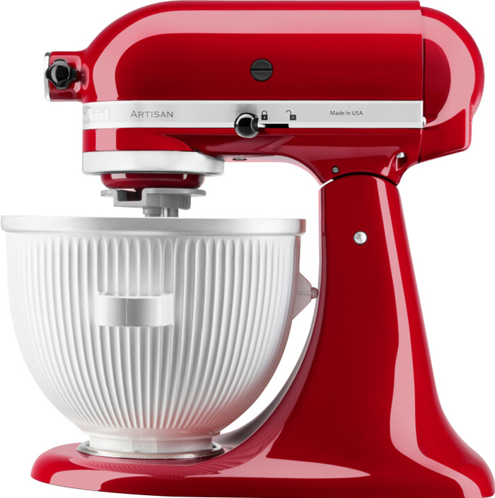 KitchenAid Artisan Mixer 5KSM125 Contour Silver + Ice Cream Maker Attachment product in use