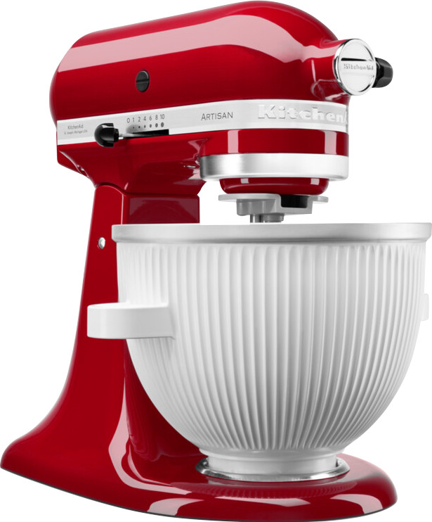 KitchenAid Artisan Mixer 5KSM125 Contour Silver + Ice Cream Maker Attachment product in use