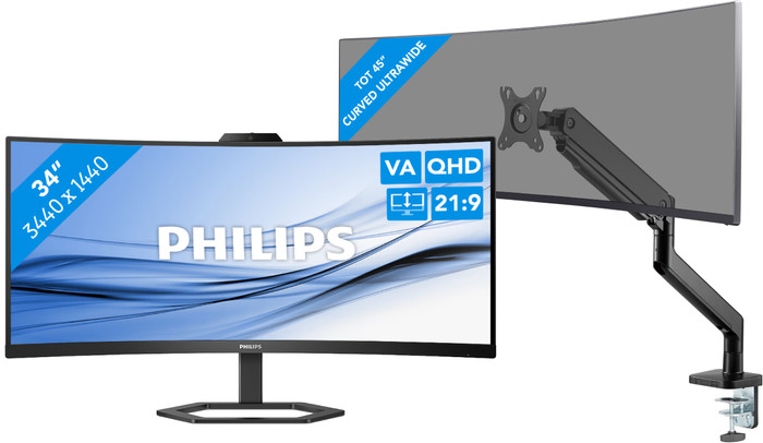 Philips 34E1C5600HE/00 + BlueBuilt Monitorarm Mechanische Veer voor 1 Ultrawide Monitor Main Image