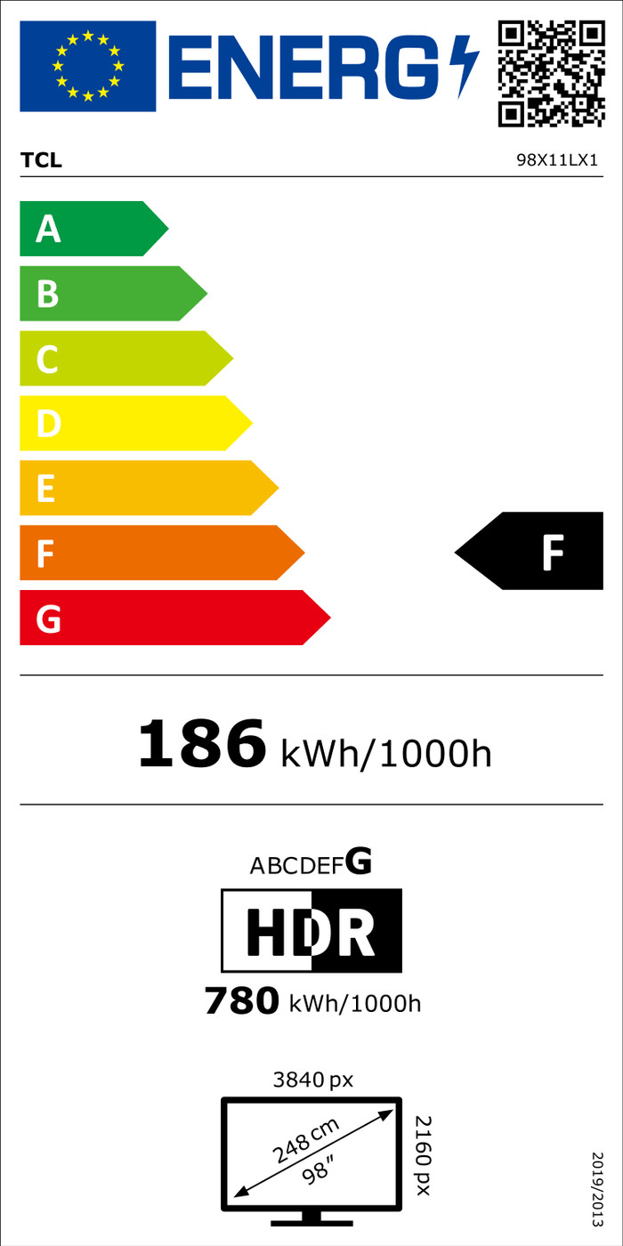 TCL SQD Mini-LED 98" X11L (2026) classe énergétique