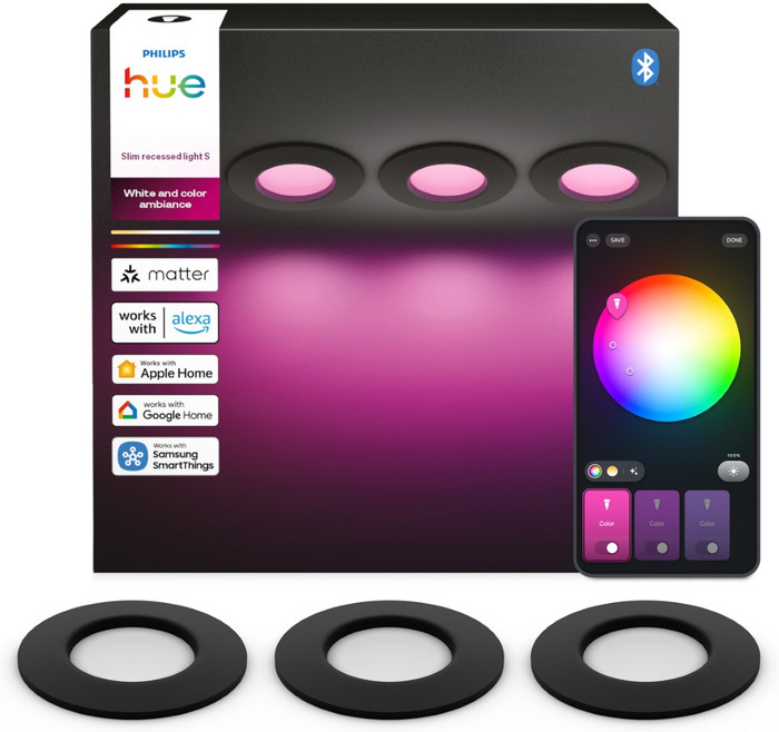 Philips Hue Inbouwspot Slim 3-Pack - White and Color - 90mm - Zwart Main Image