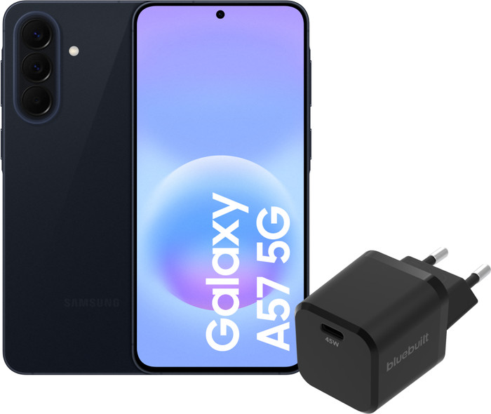 Samsung Galaxy A57 256 Go Bleu Foncé 5G + BlueBuilt Chargeur avec Port USB-C 45 W Noir Main Image