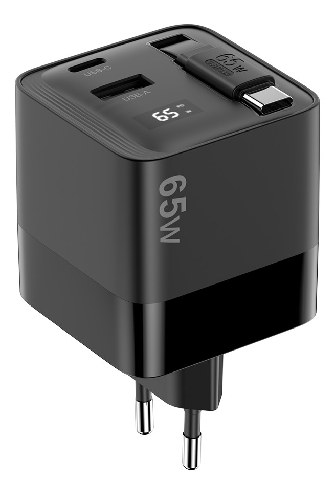 Sitecom 65W GaN Oplader met Uittrekbare Kabel voorkant