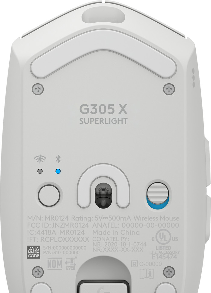 Logitech G305 X Superlight Draadloze Gaming Muis Wit onderkant
