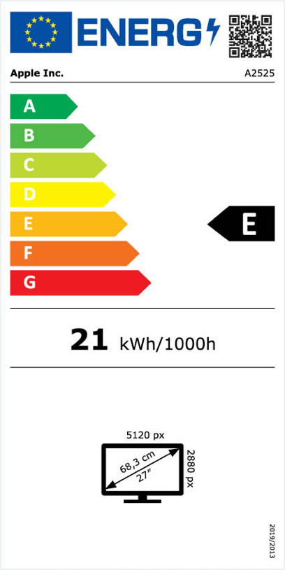 Apple Studio Display (with VESA mount adapter) energy label