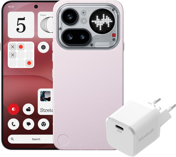 Nothing Phone (4a) Pro 256 Go Rose 5G + BlueBuilt Chargeur avec Port USB-C 45 W Blanc Main Image
