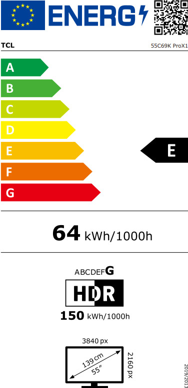 TCL QD Mini-led 55" C69K Pro (2026) energielabel