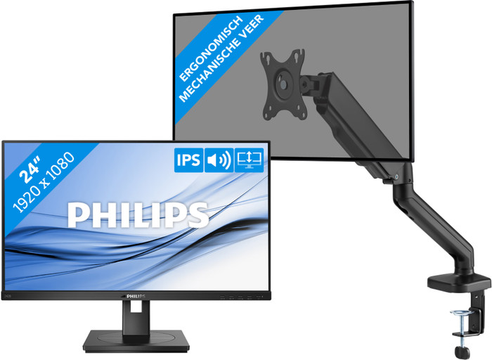 Philips 242B1G/00 + BlueBuilt Monitorarm Mechanische Veer voor 1 Monitor Main Image