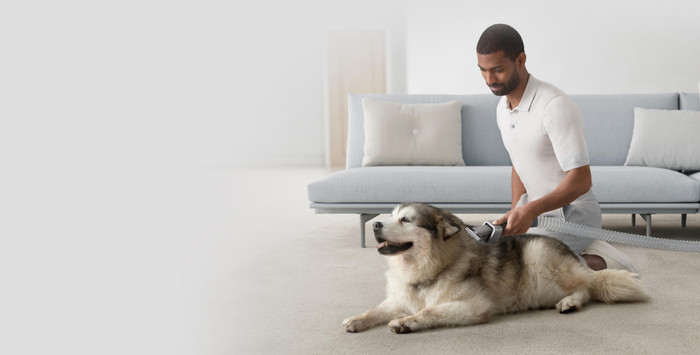 Dyson Pet Grooming Kit product in gebruik