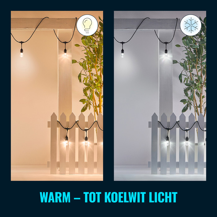 WiZ Lichtsnoer voor buiten - Gekleurd en Wit licht product in gebruik