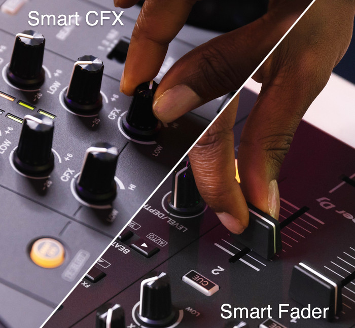 Pioneer DJ DDJ-FLX4 + Pioneer DJ HDJ-CUE1 + Pioneer DJ DM-50D-BT Black product in use