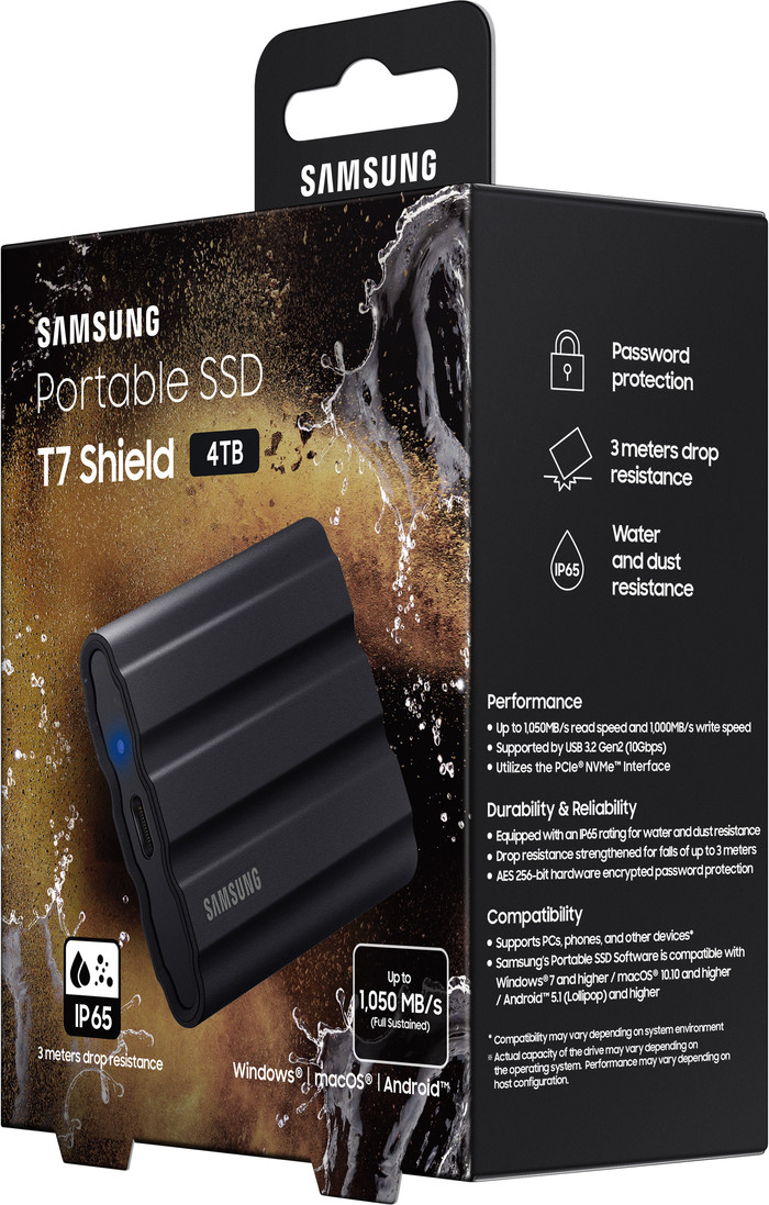 Samsung T7 Shield 4TB Zwart verpakking