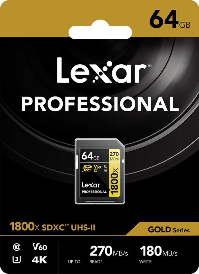 Lexar Professional SDXC 1800x GOLD 64 Go 180 Mo/s emballage