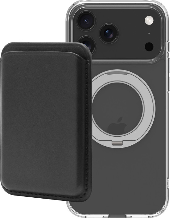 BlueBuilt MagSafe Hoesje en Standaard iPhone 18 Pro Max Transparant + Kaarthouder Leer Zwart Main Image
