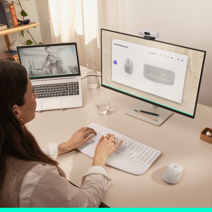 Logitech MK880 Signature Comfort Plus Wireless Keyboard and Mouse Combo Off-white QWERTY product in use