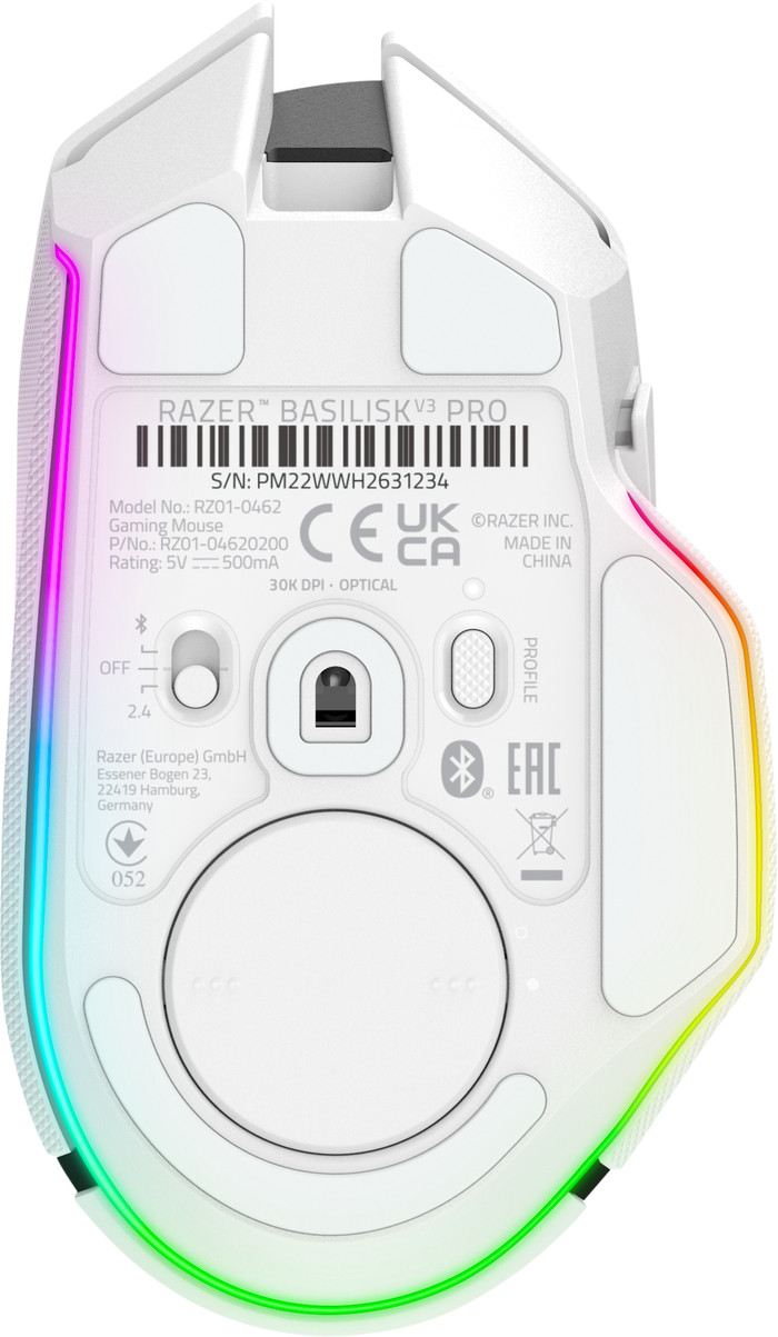 Razer Basilisk V3 Pro Wireless Gaming Mouse - White bottom