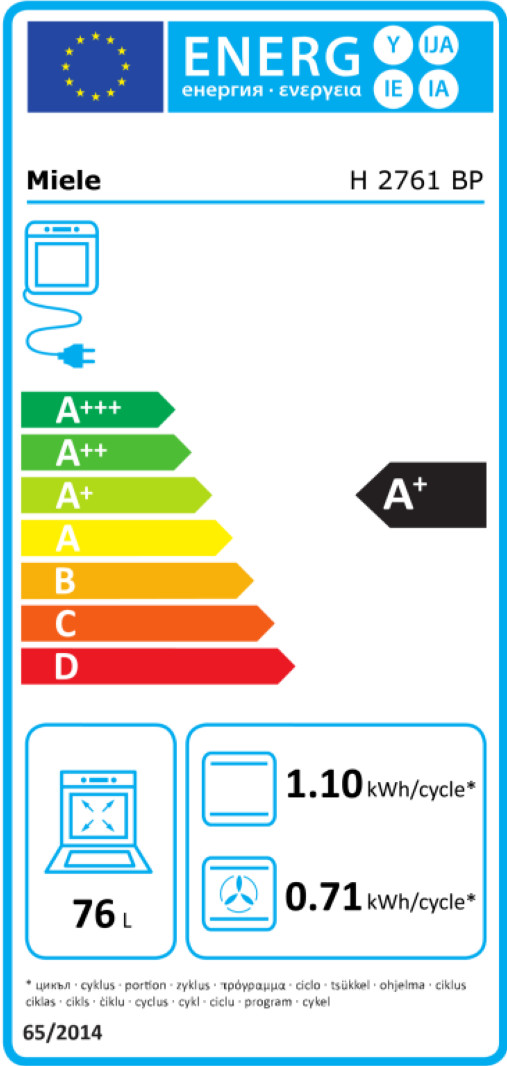 Miele H 2761 BP CLST energy label