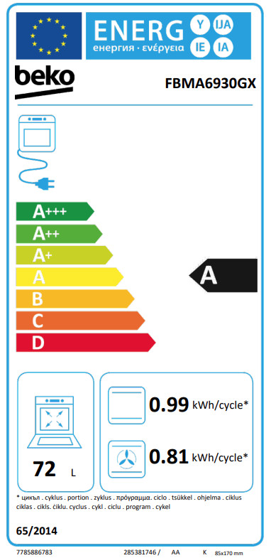 Beko FBMA6930GX AeroPerfect energielabel