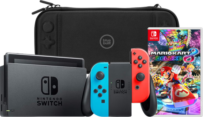 Nintendo Switch Rood/Blauw + Mario Kart 8 Deluxe + BlueBuilt Beschermhoes Main Image