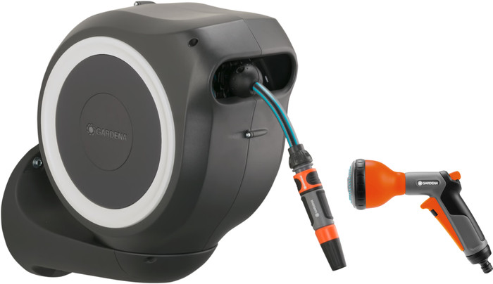 Gardena Dévidoir Mural Automatique 15 RollUp XL Blanc + Gardena Classic Pistolet Multifonctions Main Image