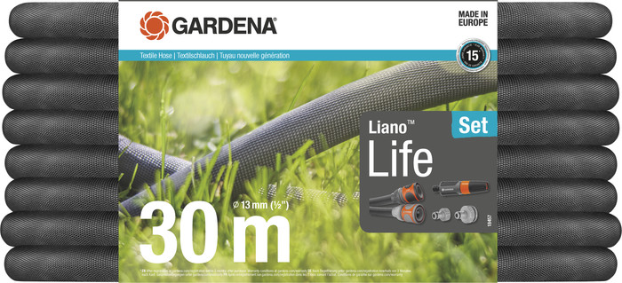 Gardena Kit Tuyau en Textile Liano 30 m Lance + Gardena Pistolet d'Arrosage Premium Métal null