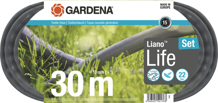 Gardena Kit Tuyau en Textile Liano 30 m Lance + Gardena Pistolet d'Arrosage Premium Métal null