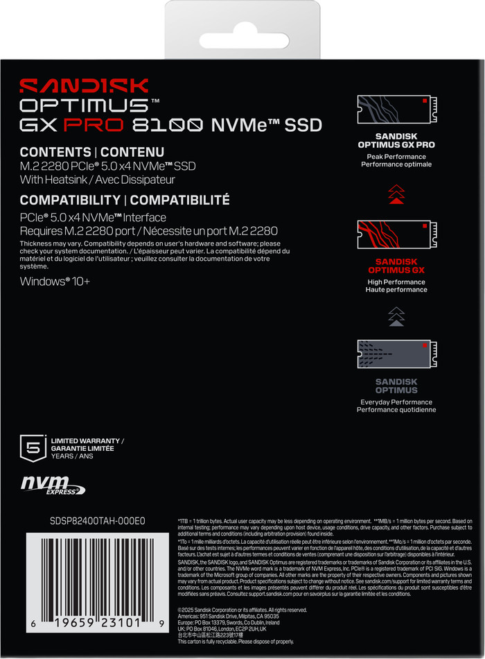 SANDISK Optimus GX PRO 8100 4TB Heatsink PCIe 5.0 NVMe SSD achterkant
