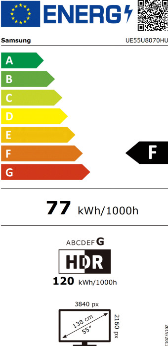 Samsung Led 55" U8070H (2026) energielabel