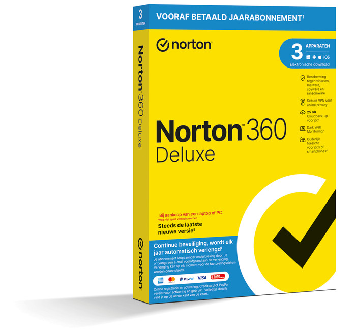 Norton 360 Deluxe 2020 | 3 appareils | 1 an | 25 Go | Windows/Mac/Android/iOS Main Image