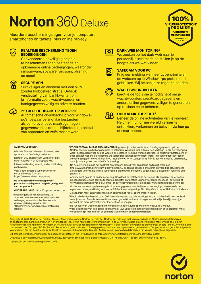 Norton 360 Deluxe 2020 | 3 appareils | 1 an | 25 Go | Windows/Mac/Android/iOS visuel fournisseur