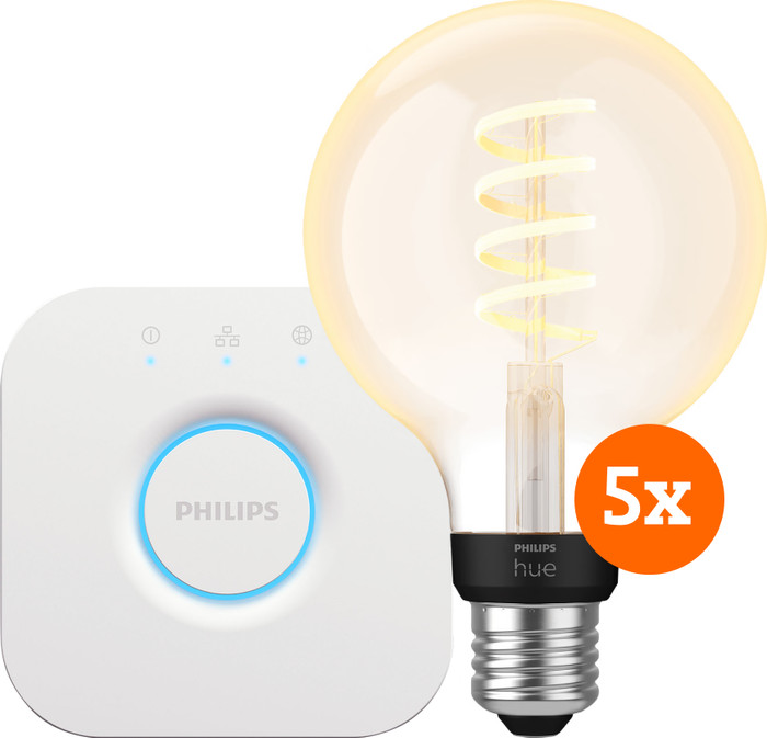 Philips Hue Filament White Ambiance Globe Lot de 5 + Bridge Main Image