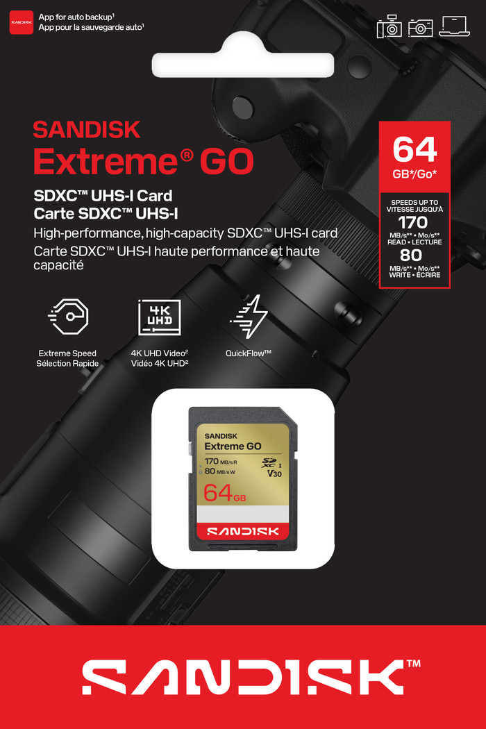 SANDISK Extreme GO SDXC 64GB 80MB/s verpakking