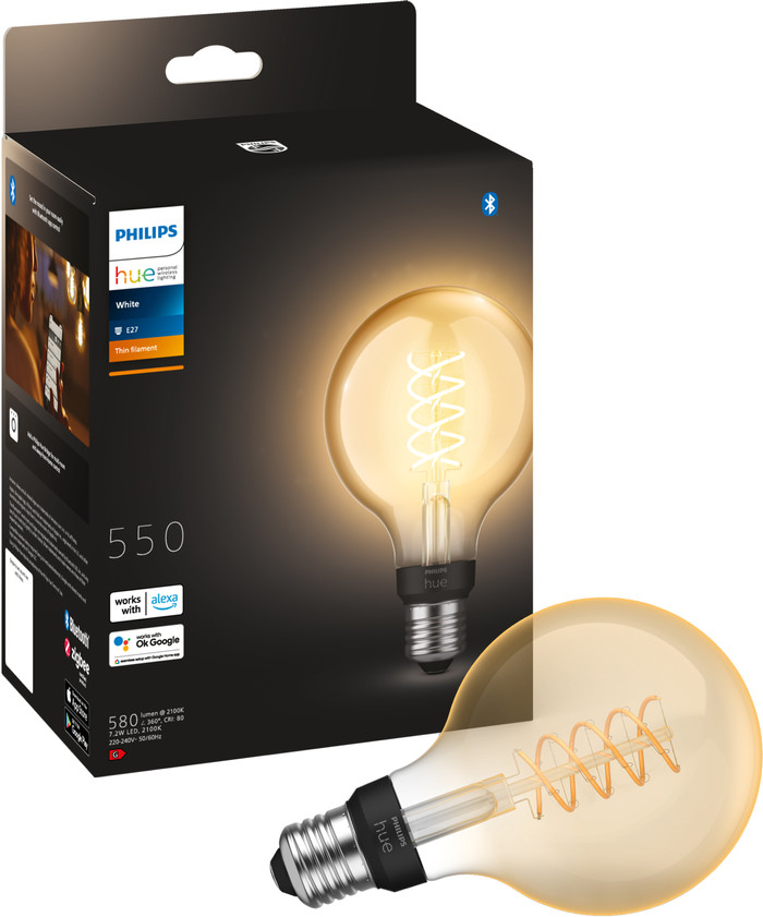 Philips Hue Filamentlamp White Globe E27 6-pack product in gebruik
