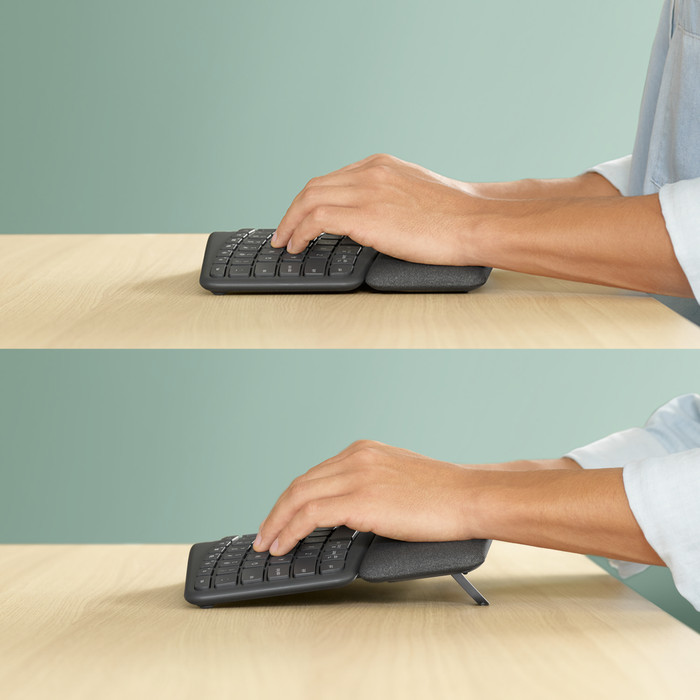 Logitech K860 Ergonomisch Draadloos Toetsenbord Azerty + Logitech MX Master 3S product in gebruik