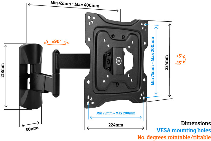 BlueBuilt Draaibare Muurbeugel 32" - 43" Zwart visual Coolblue 1