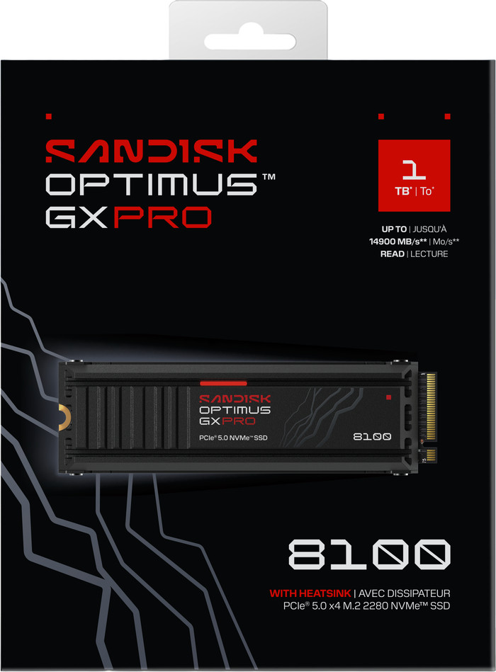 SANDISK Optimus GX PRO 8100 1TB Heatsink PCIe 5.0 NVMe SSD verpakking
