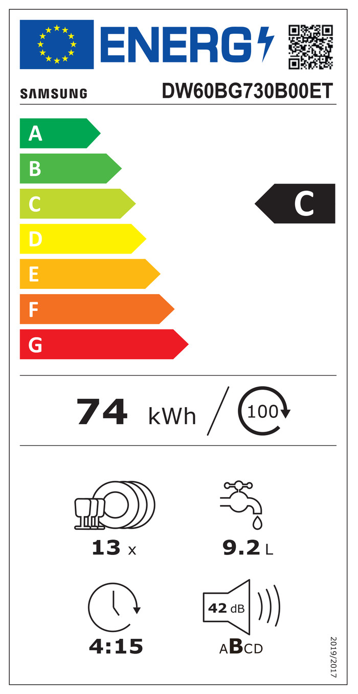Samsung DW60BG730B00ET energy label